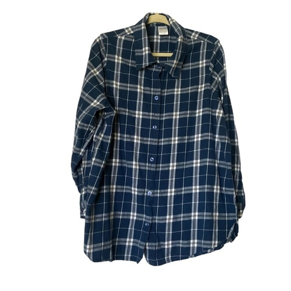 Blair Plaid Button Down Shirt Womens Large Blue Long Sleeve Preppy